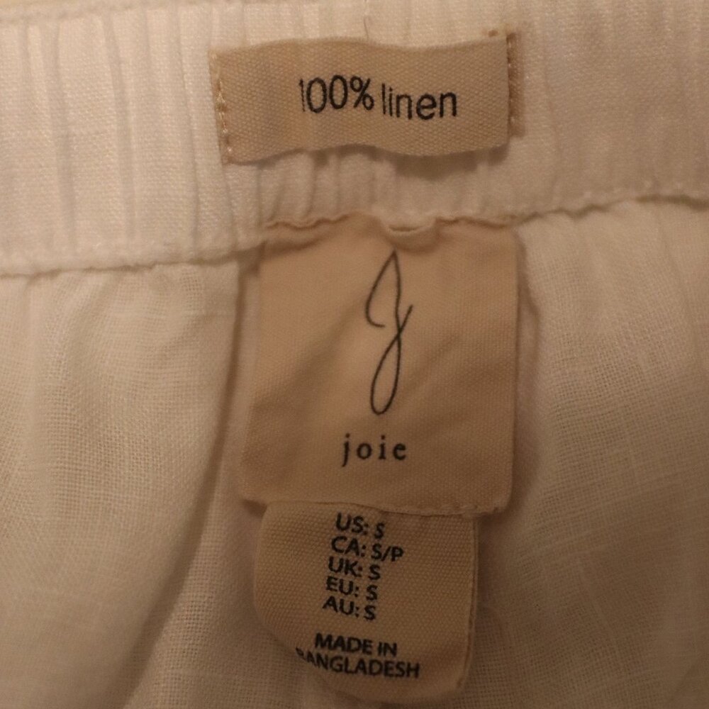 Joie 100% Linen White, Wide-Leg Cropped Elastic Waist Drawstring Pants Sz. Small - Picture 2 of 13
